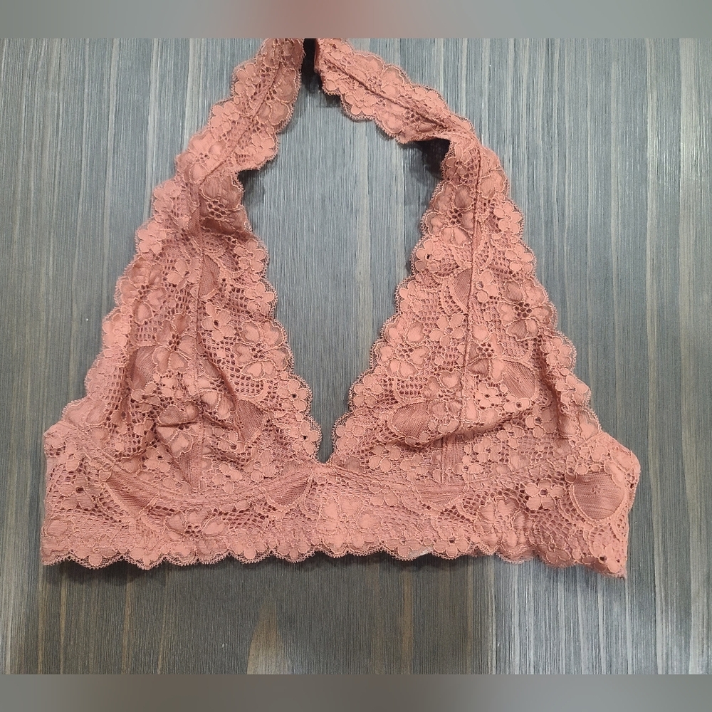 Free People Lace Halter Bralette in Dusty Pink